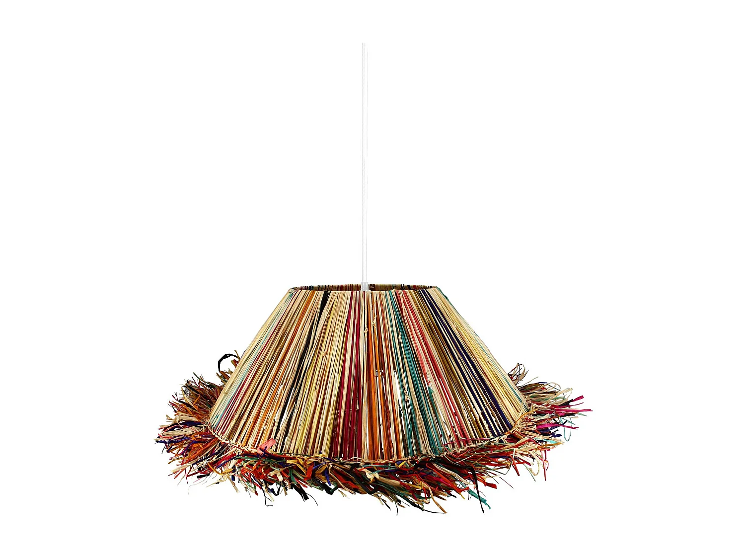 Now's Home - Suspension En Raphia Naturel Colore Avec Franges D60xh20cm Jolo