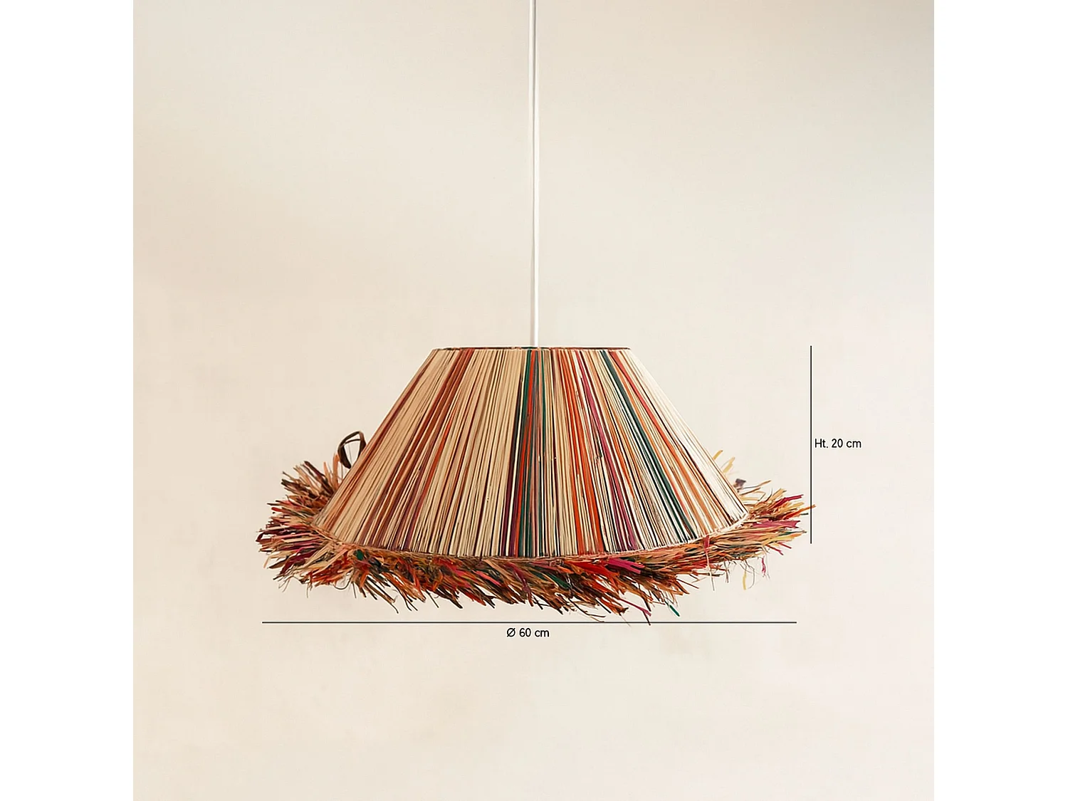 Now's Home - Suspension En Raphia Naturel Coloré Avec Franges D60xh20cm Jolo
