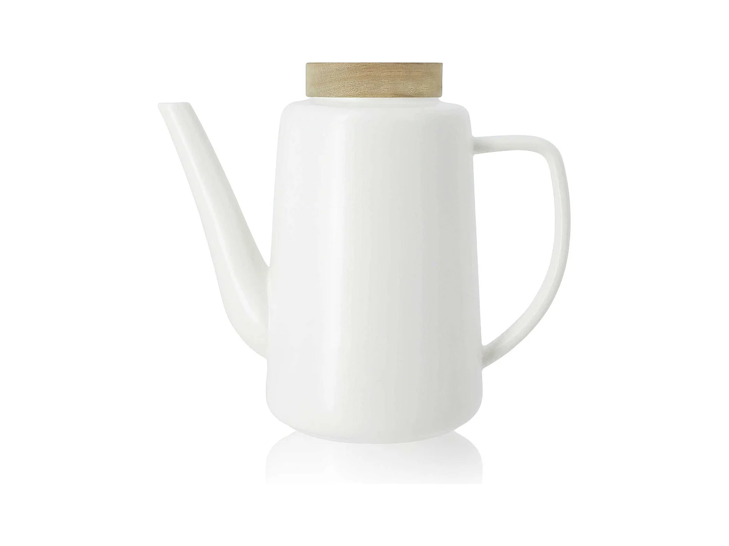Ogo Living - Theiere Enzo 1200ml En Porcelaine Blanche Et Couvercle Acacia