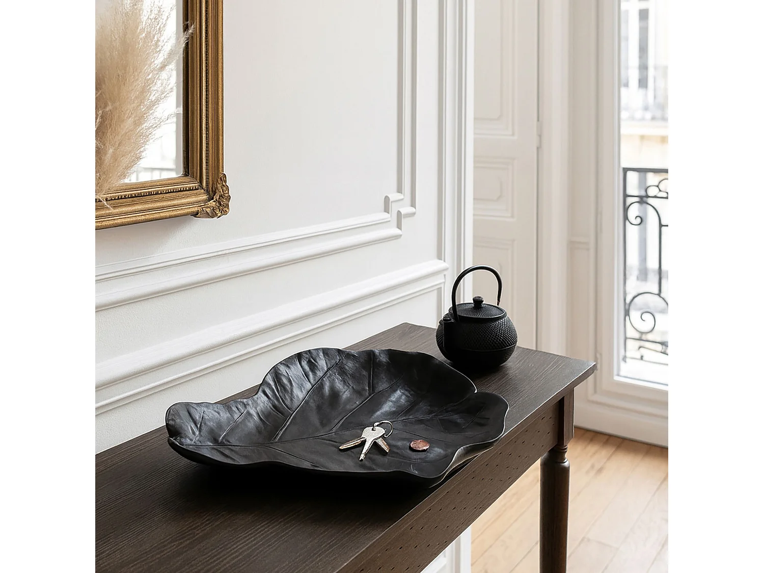 Now's Home - Coupelle Fleur En Resine Noir Mat 27.5x36.5x5.5cm Jungle