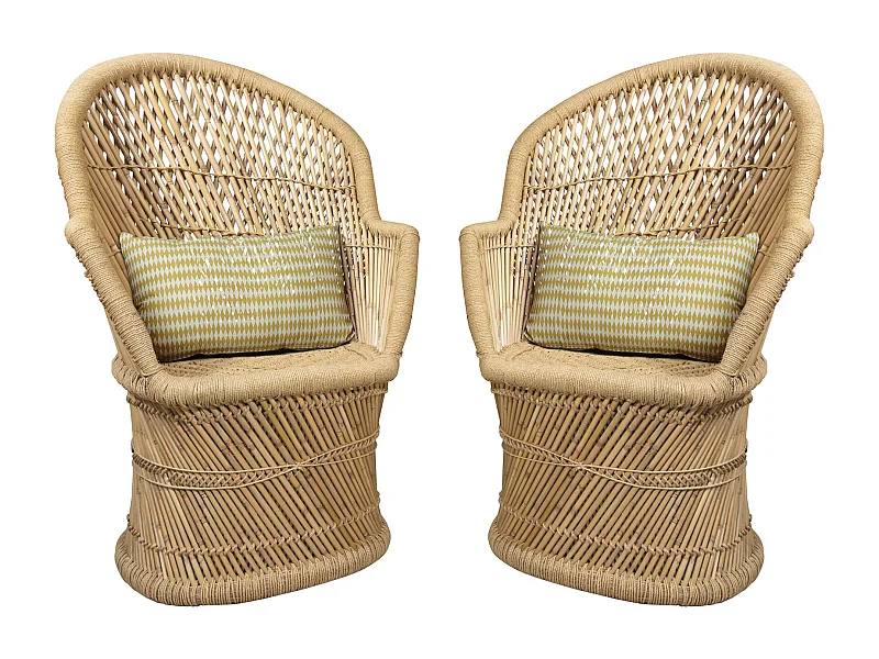 Now's Home - Lot De 2 Fauteuils En Bambou Naturel Avec Deux Coussins Beiges