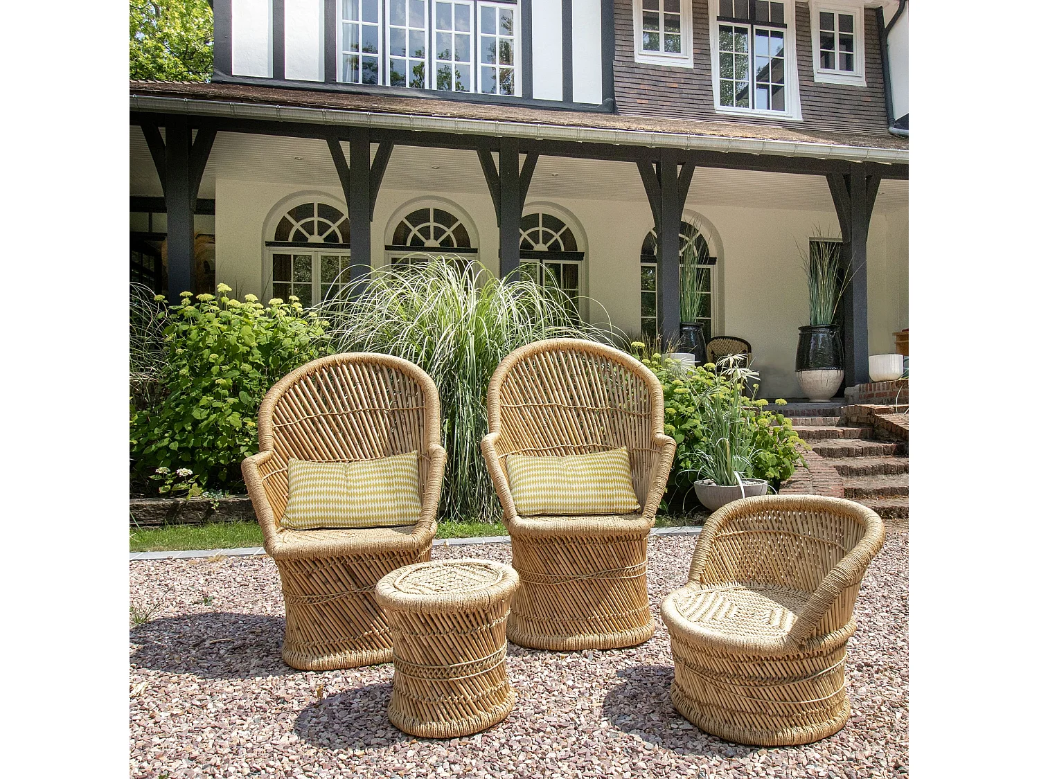 Now's Home - Lot De 2 Fauteuils En Bambou Naturel Avec Deux Coussins Beiges