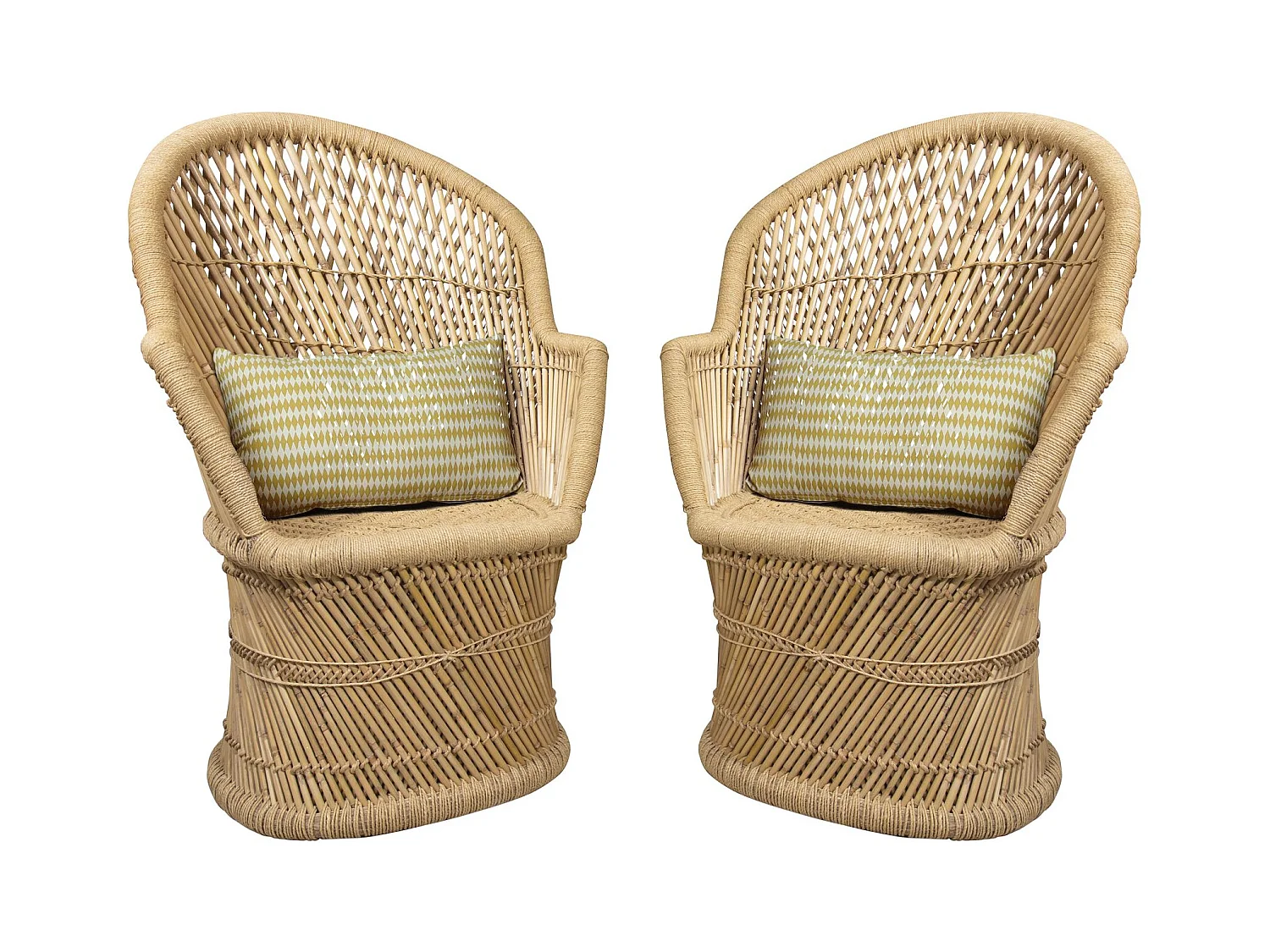 Now's Home - Lot De 2 Fauteuils En Bambou Naturel Avec Deux Coussins Beiges