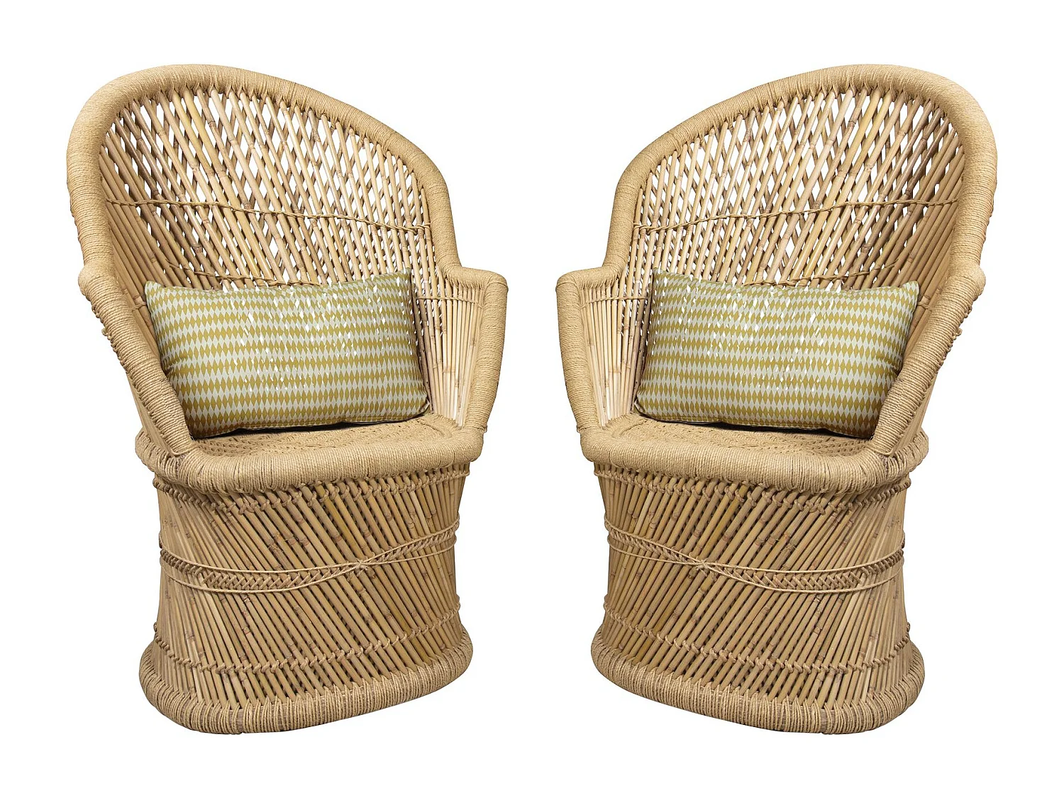 Now's Home - Lot De 2 Fauteuils En Bambou Naturel Avec Deux Coussins Beiges