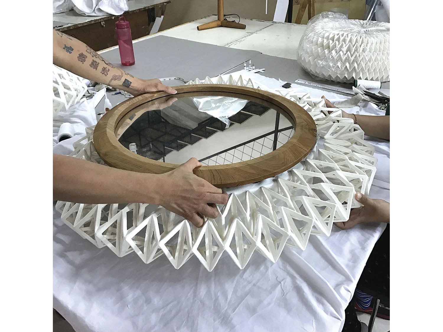 Now's Home - Applique En Lin Blanc Cassé Miroir Au Milieu Dia40cm Matahari