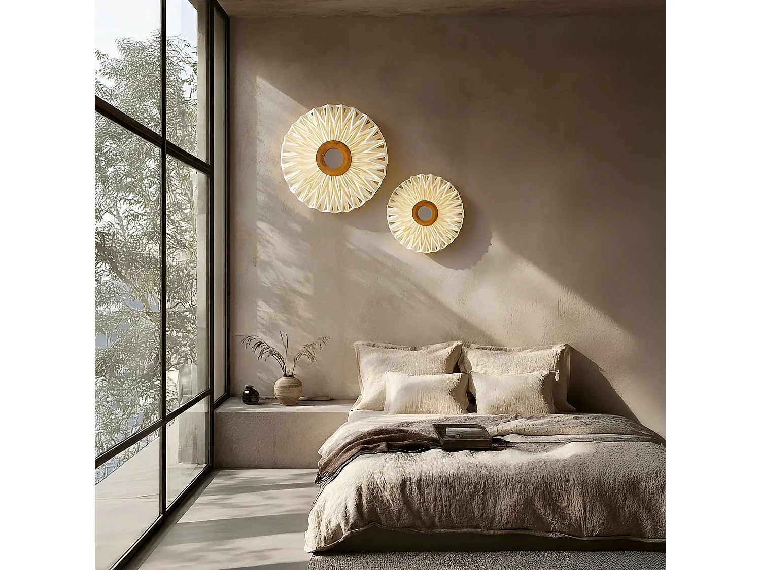 Now's Home - Applique En Lin Blanc Cassé Miroir Au Milieu Dia40cm Matahari