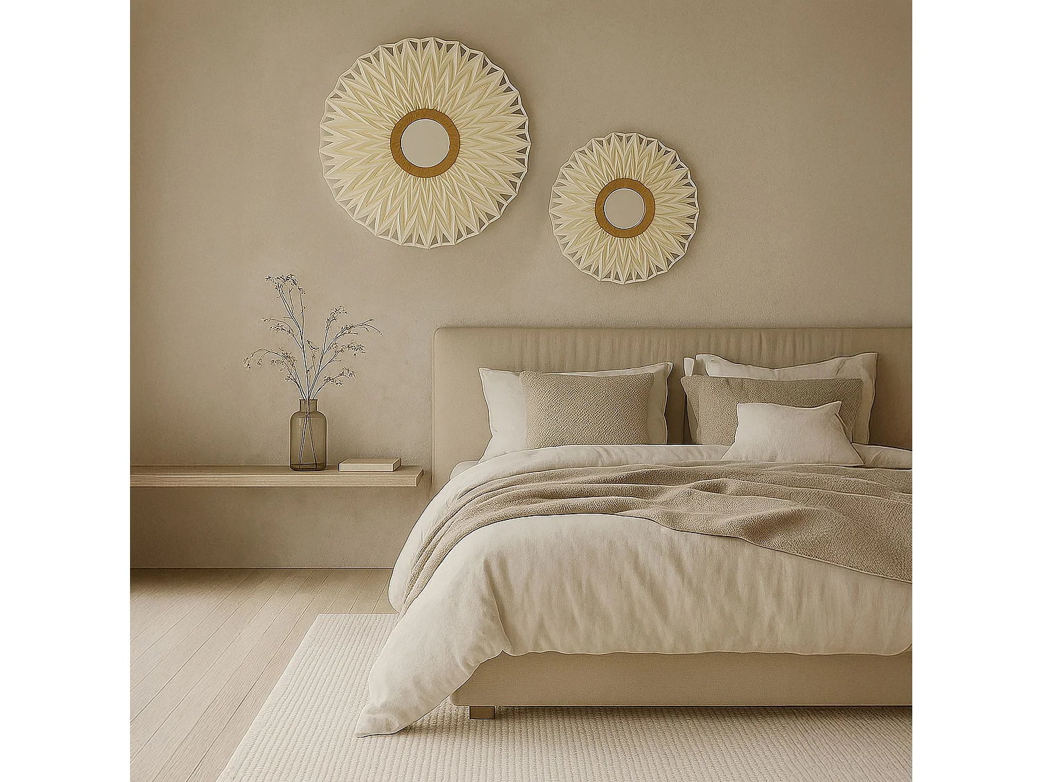 Now's Home - Applique En Lin Blanc Cassé Miroir Au Milieu Dia40cm Matahari