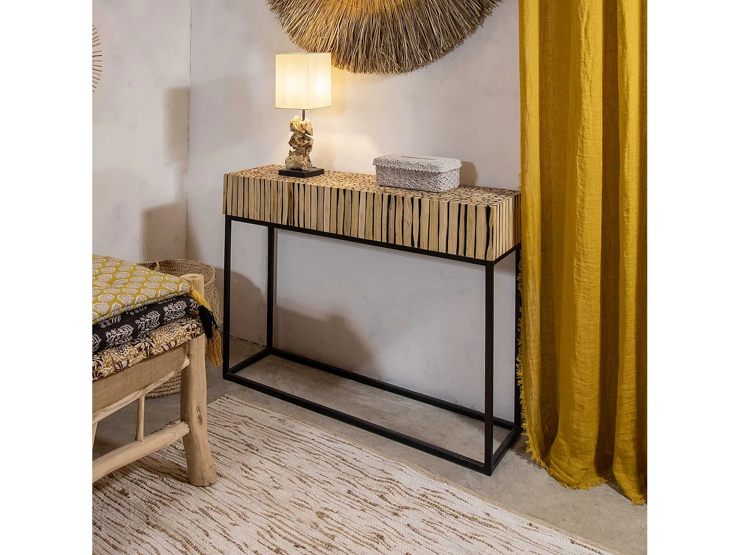 Now's Home - Console En Branche De Teck Pied En Metal Noir 100x30xh75cm Tahaa