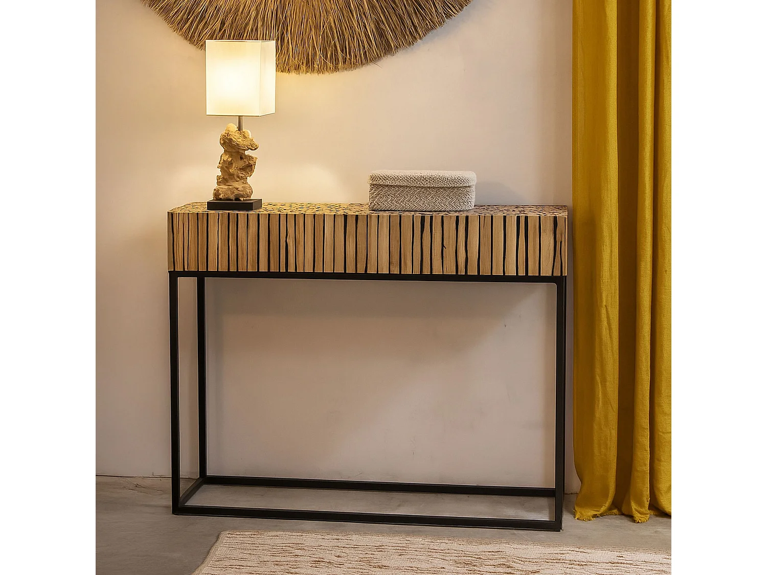 Now's Home - Console En Branche De Teck Pied En Metal Noir 100x30xh75cm Tahaa