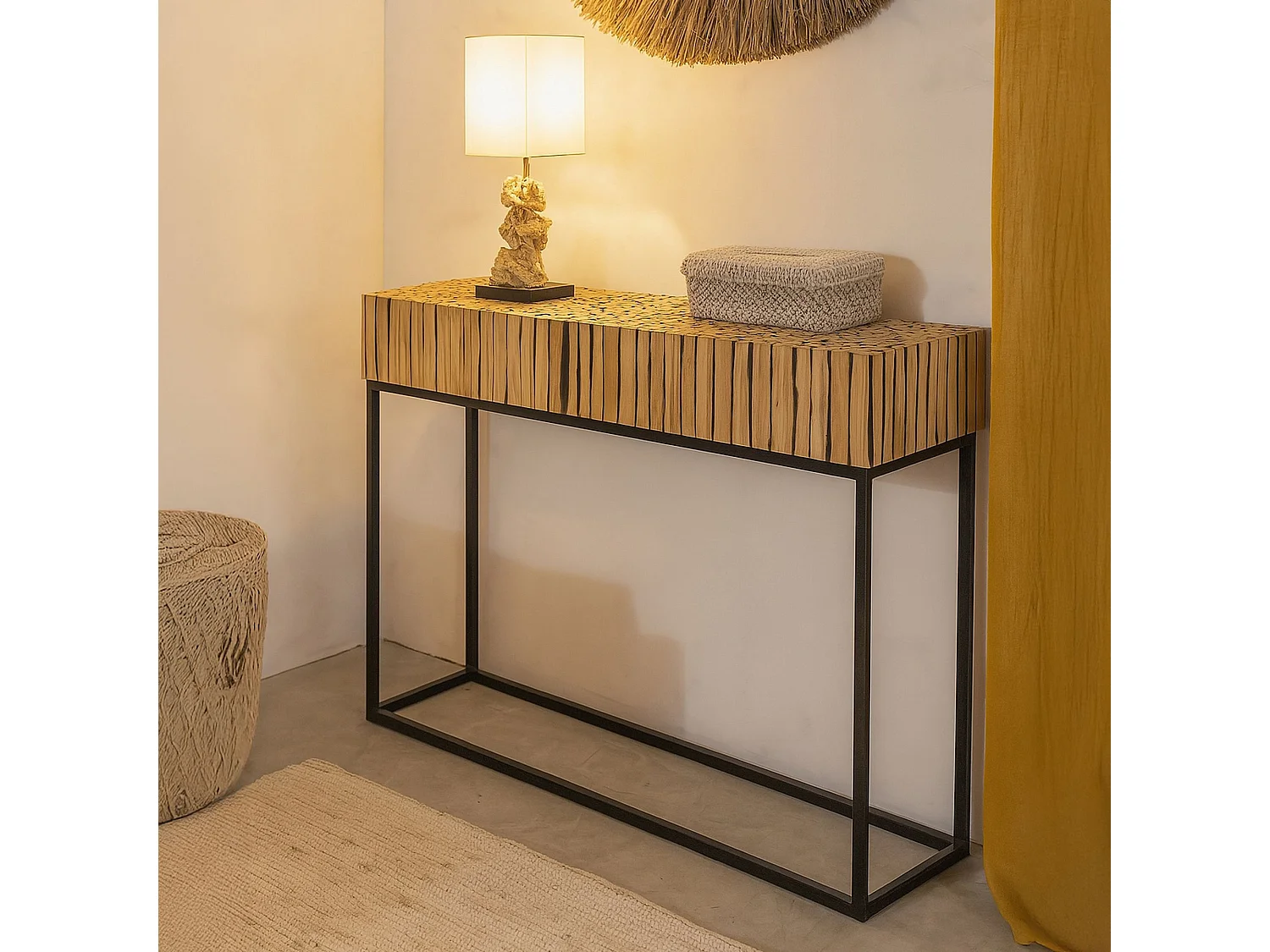 Now's Home - Console En Branche De Teck Pied En Métal Noir 100x30xh75cm Tahaa
