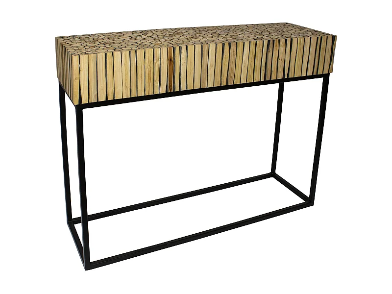 Now's Home - Console En Branche De Teck Pied En Metal Noir 100x30xh75cm Tahaa