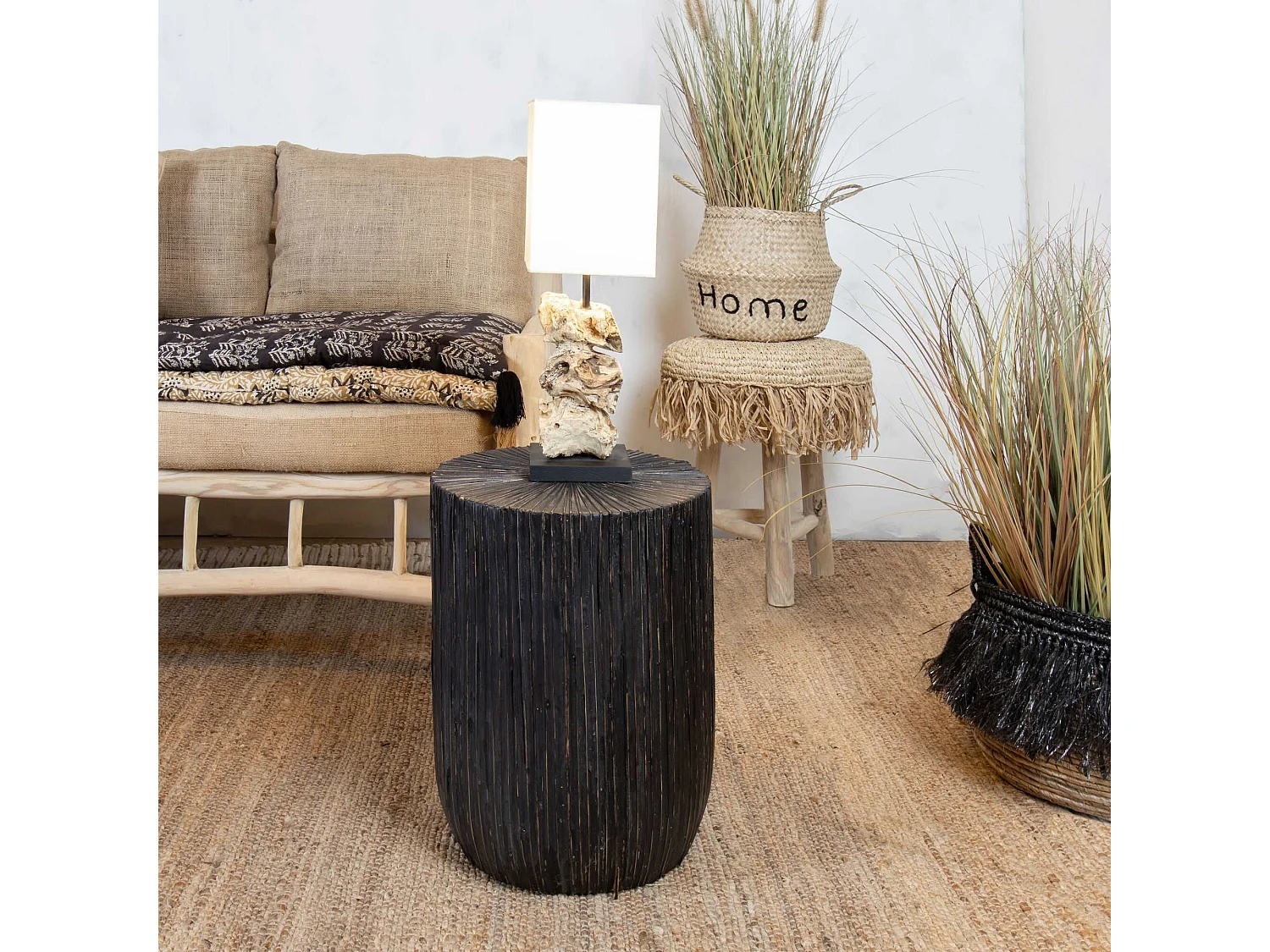 Now's Home - Meuble D'appoint En Bois Et Feuilles De Cocotier O33cm Et H43cm -tupai