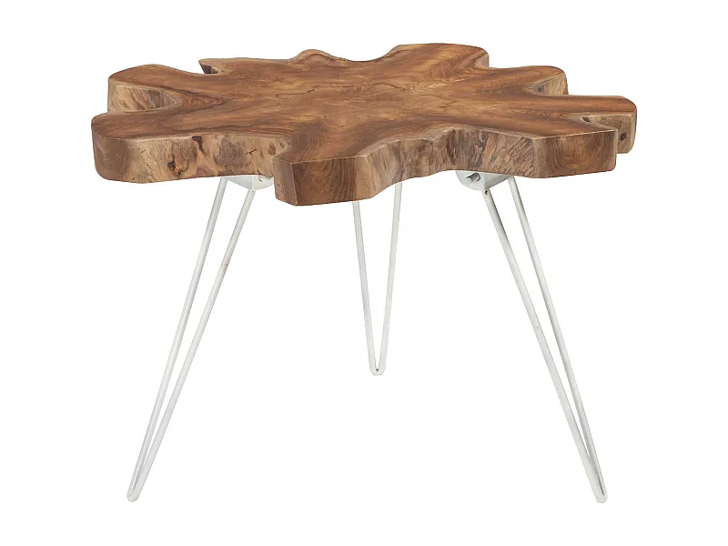 Now's Home - Table D'appoint En Teck Pied En Aluminium Blanc 70x60xh46cm Kuta