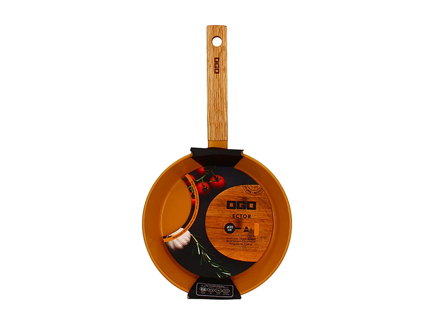 Ogo Living - Poele Ector 20cm En Alu Revetement Ceramique Jaune Avec Manche Bois