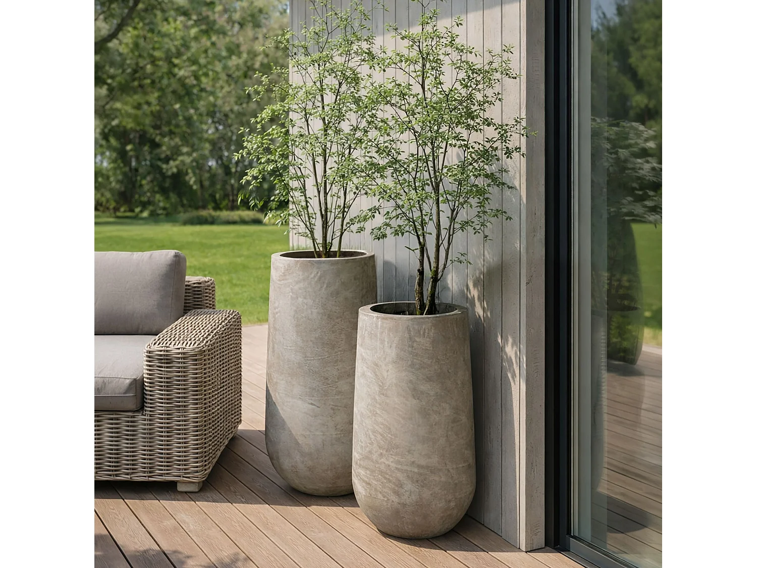 Now's Home - Set2 Pots Ronds En Fibre D'argile Taupe D40xht80 Et D55xht110cm Faro