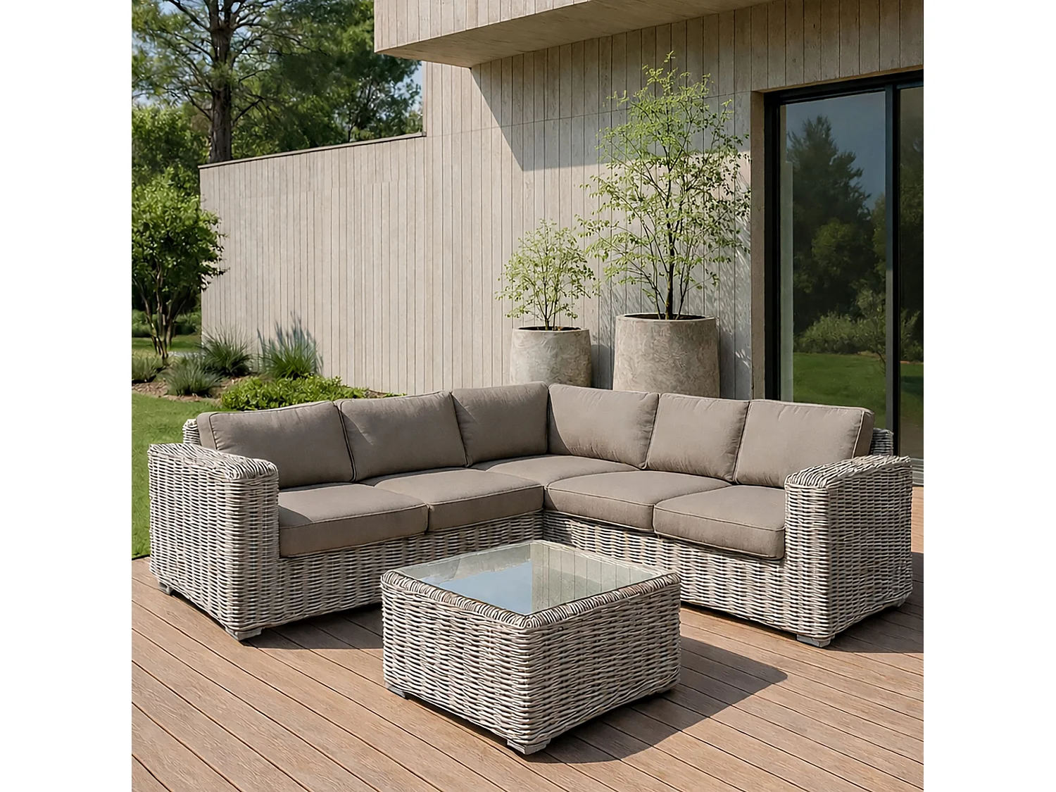 Now's Home - Set2 Pots Ronds En Fibre D'argile Taupe D40xht80 Et D55xht110cm Faro