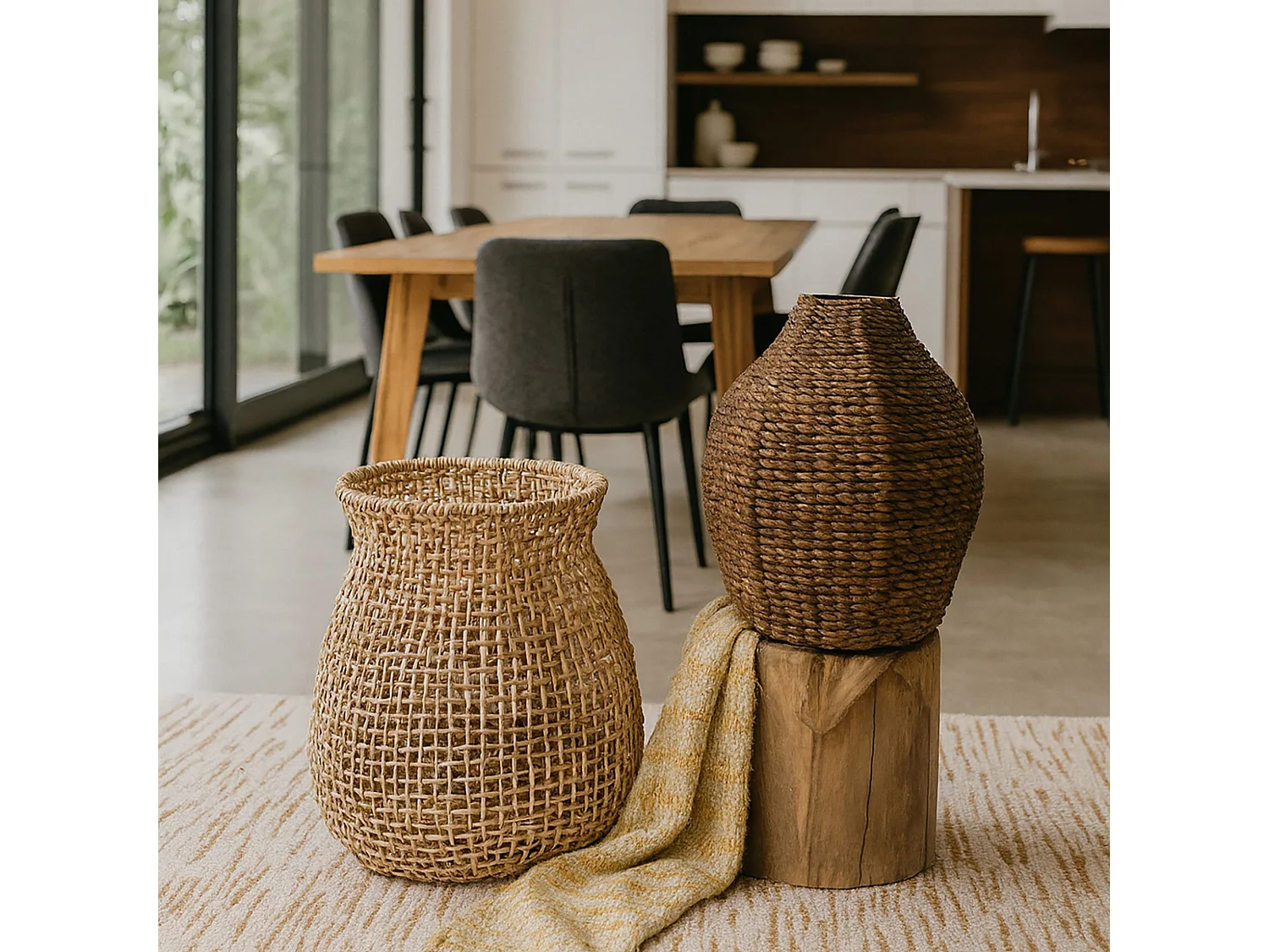 Now's Home - Panier/cache Pot Fibre Dabaca Couleur Naturelle ø42xh50cm Abaca