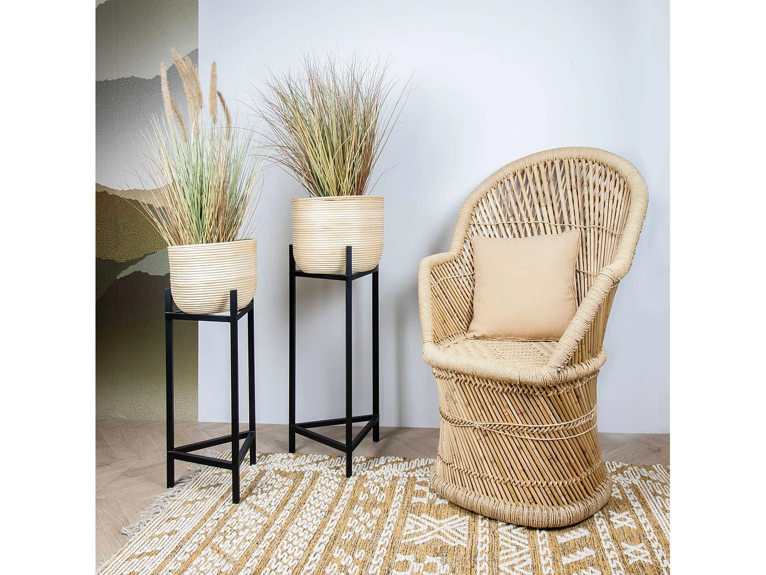 Now's Home - Cache Pot Medium - Rotin - Pieds Metal Noir 30 X 32 X 66/78 Cm Lima