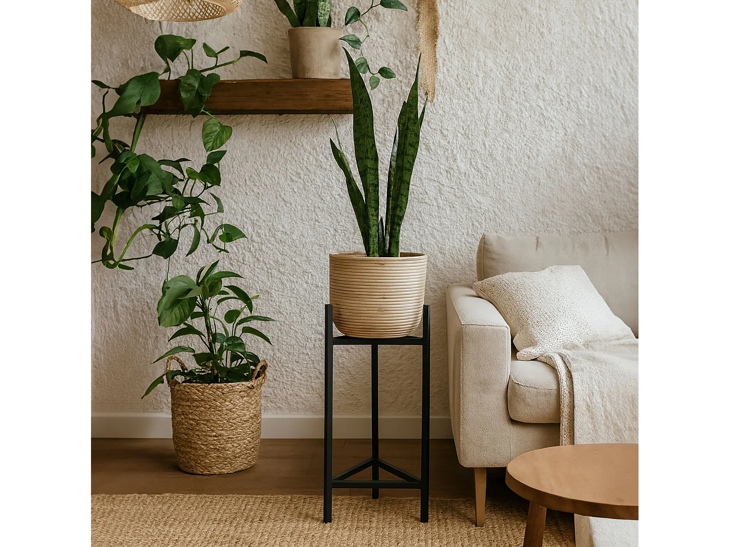 Now's Home - Cache Pot Medium - Rotin - Pieds Metal Noir 30 X 32 X 66/78 Cm Lima