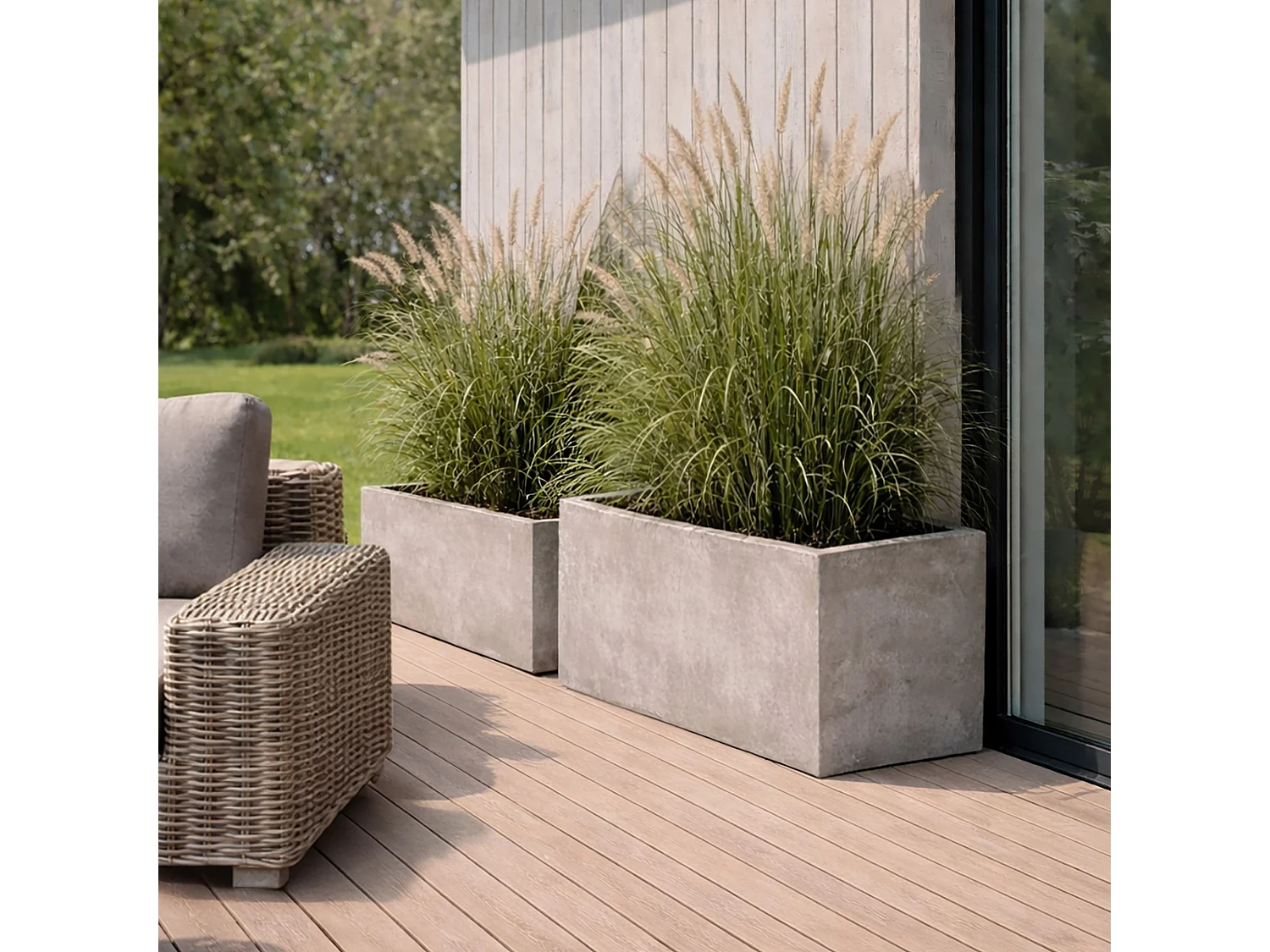 Now's Home - Set De 2pots Rectangles Fibre D'argile80x37xht37 /100x47xht47cm Faro