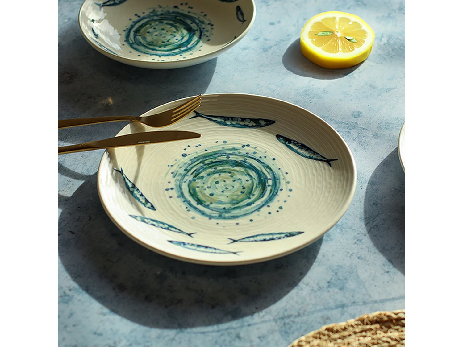 Novastyl - Lot 6 Assiettes Plates Sardine 27cm En Faience