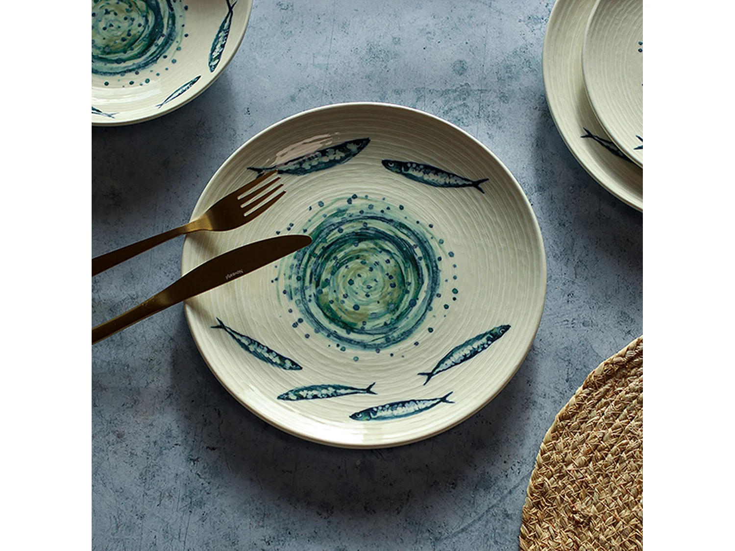 Novastyl - Lot 6 Assiettes Plates Sardine 27cm En Faience