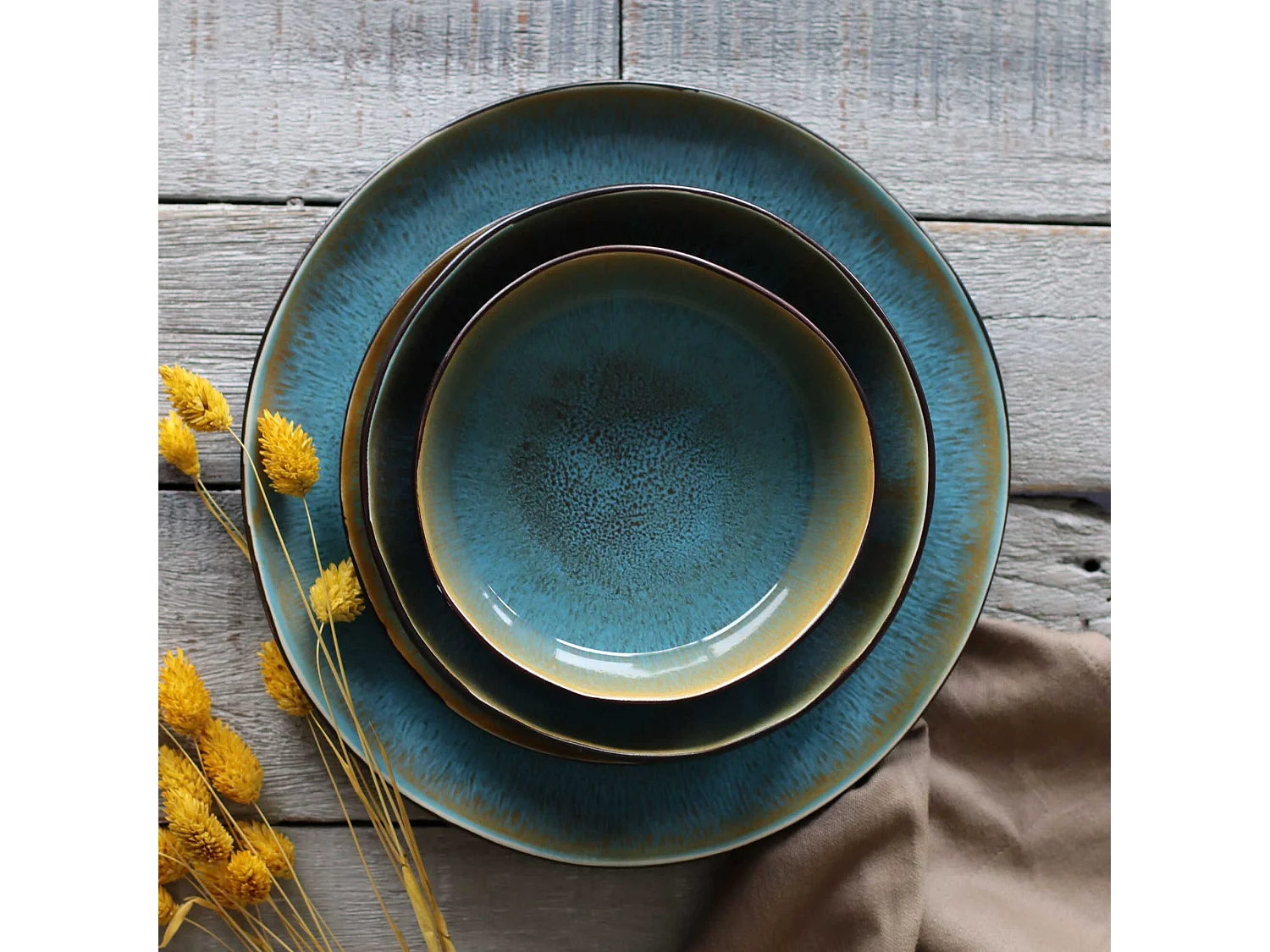 Ogo Living - Lot 6 Assiettes Coupe Motala 15cm En Gres Bleu