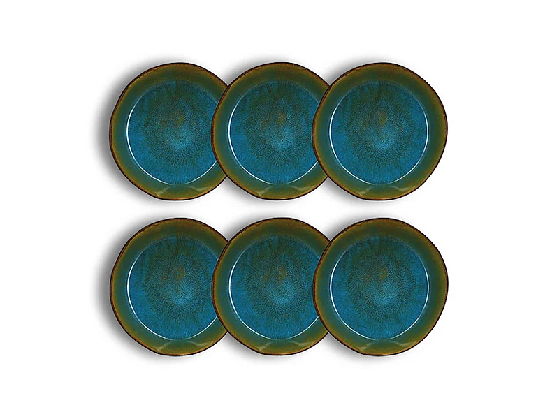 Ogo Living - Lot 6 Assiettes Coupe Motala 15cm En Gres Bleu