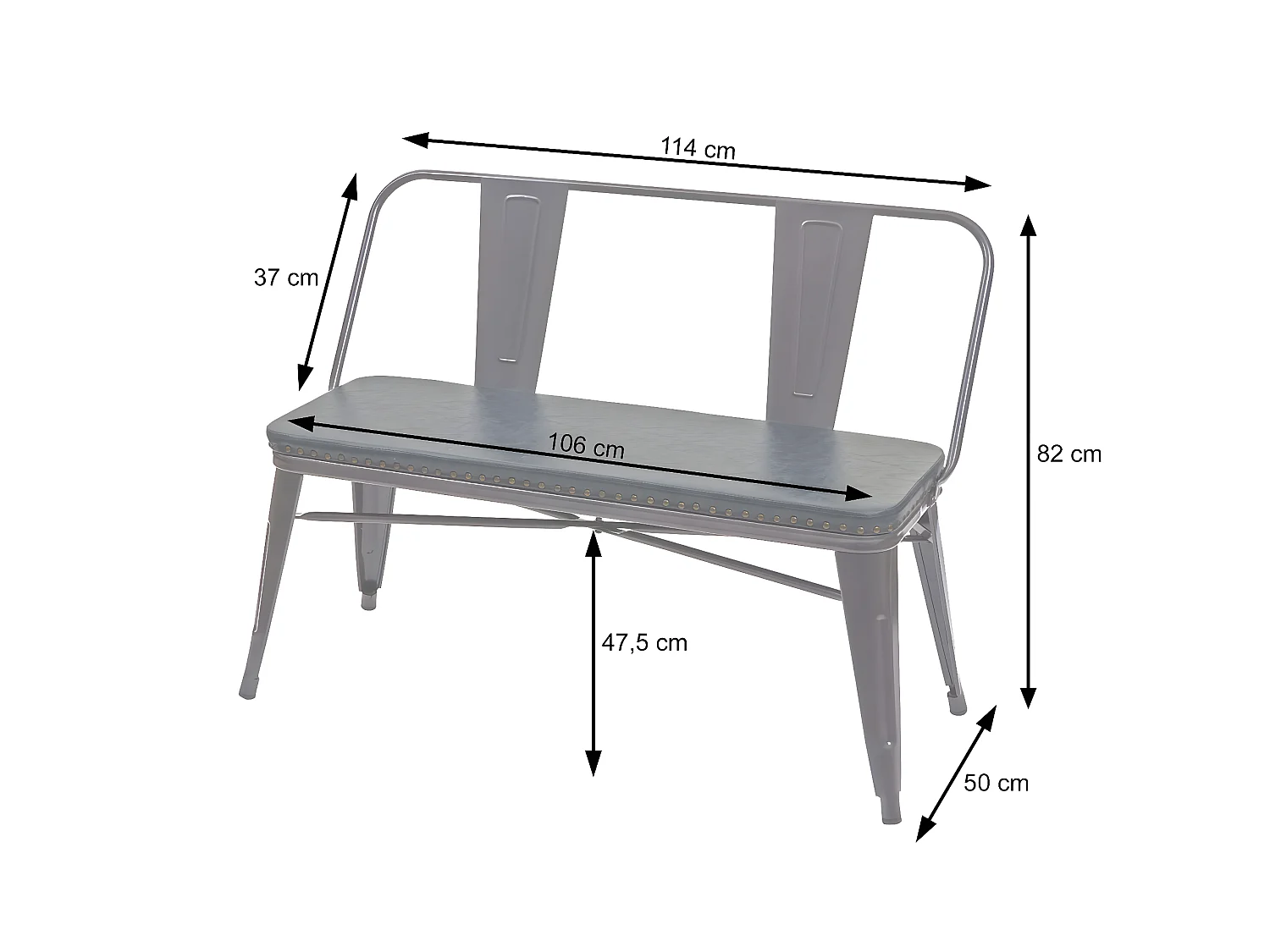Banc 2 places MCW-H10 Design industriel,  noir-gris