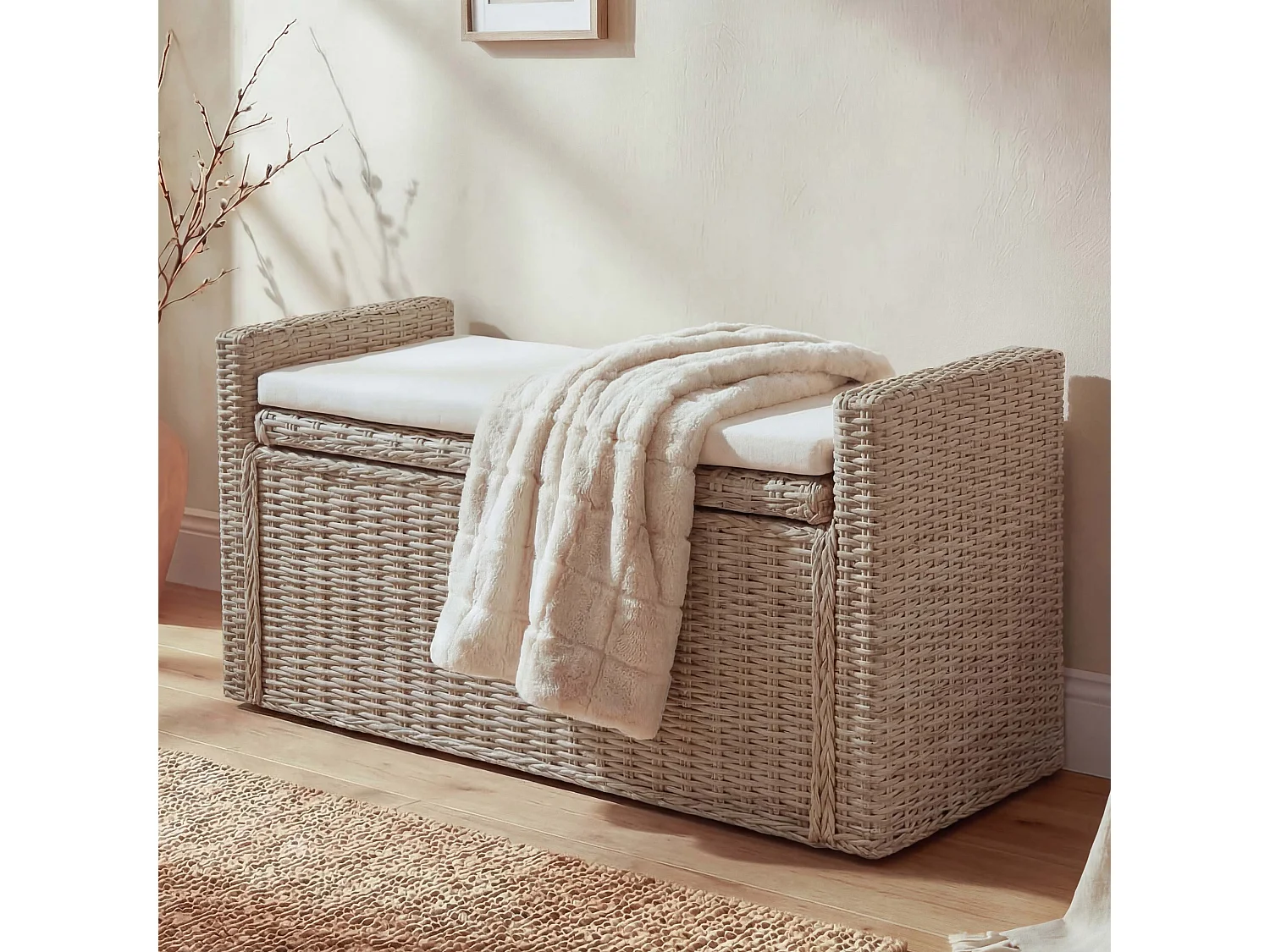Banc Genua Rattan Compartiment de rangement,  kubu, gris