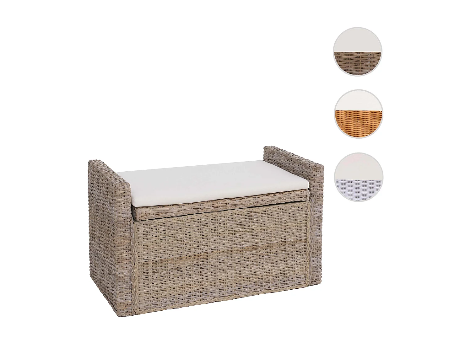 Banc Genua Rattan Compartiment de rangement,  kubu, gris