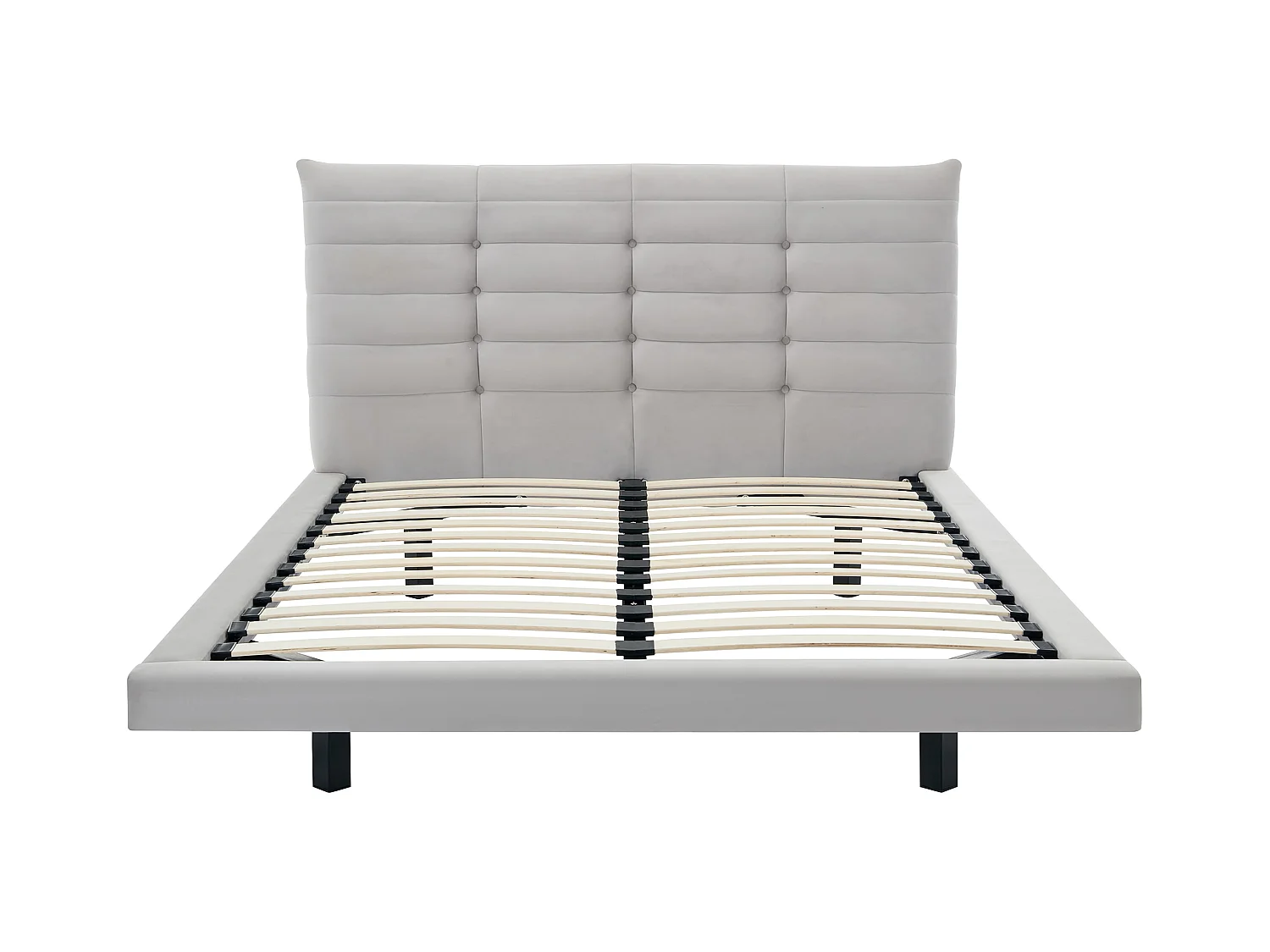 Cama de 140 x 190 cm con cabecero capitoné - Terciopelo - Gris - NISATIO