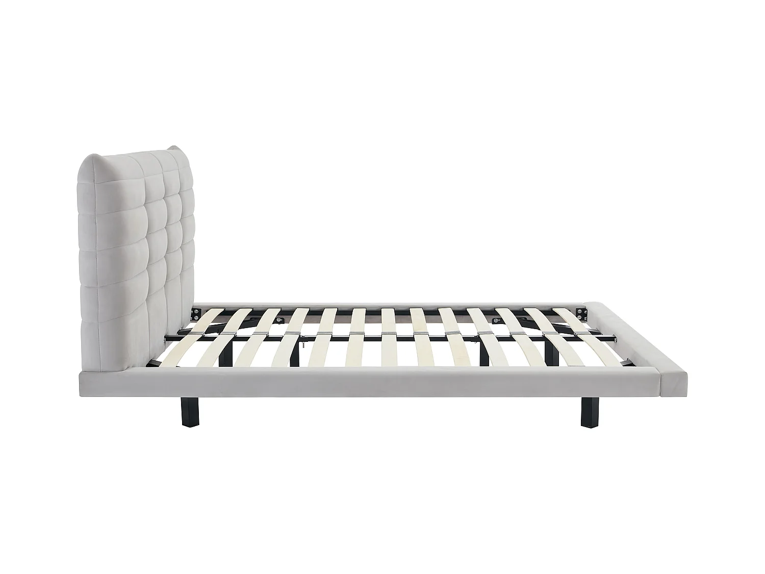 Cama de 140 x 190 cm con cabecero capitoné - Terciopelo - Gris - NISATIO