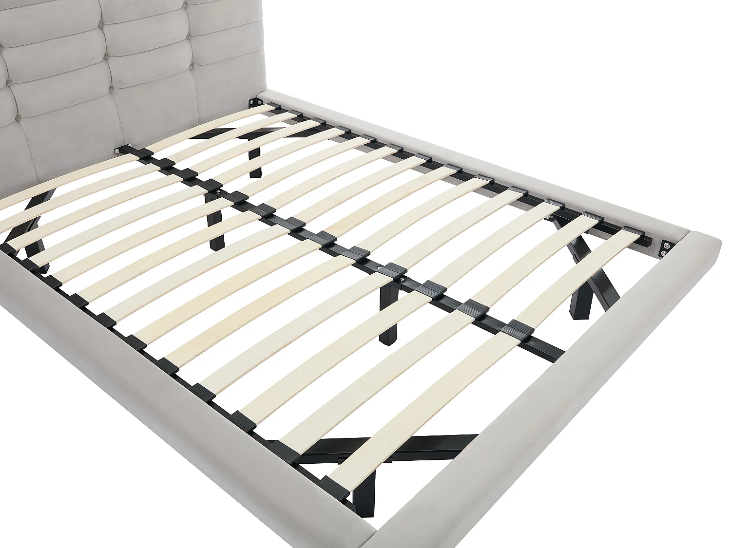 Lit 140 x 190 cm avec tête de lit capitonnée - Velours - Gris - NISATIO