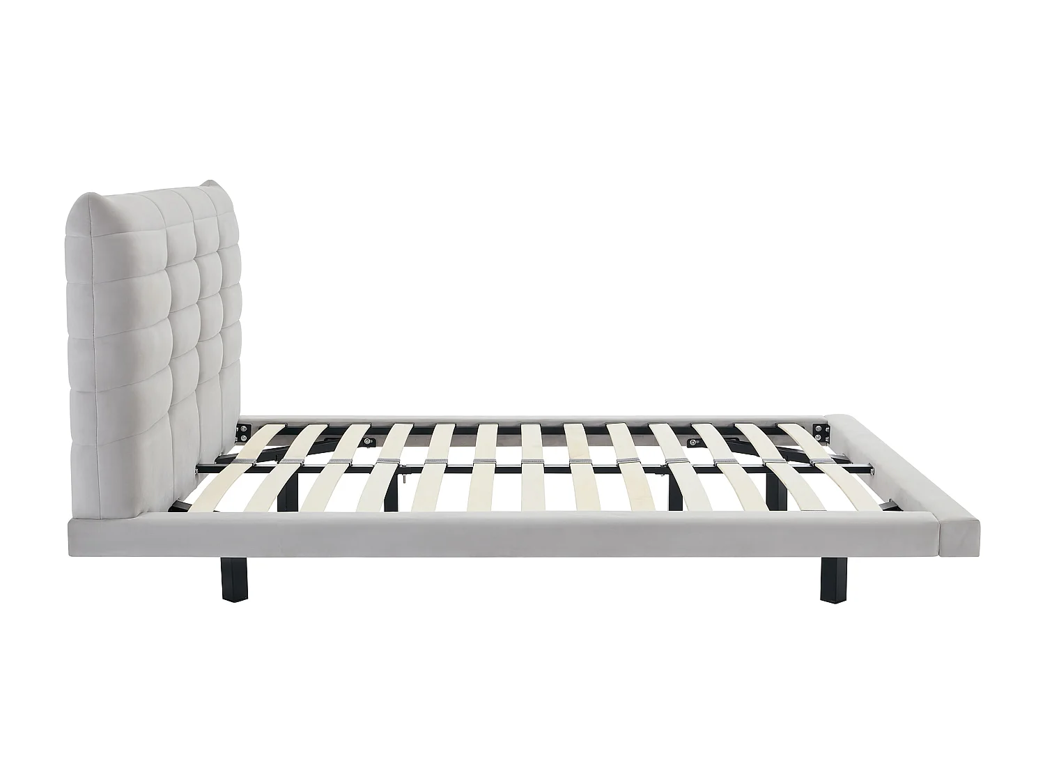 Lit 140 x 190 cm avec tête de lit capitonnée - Velours - Gris - NISATIO