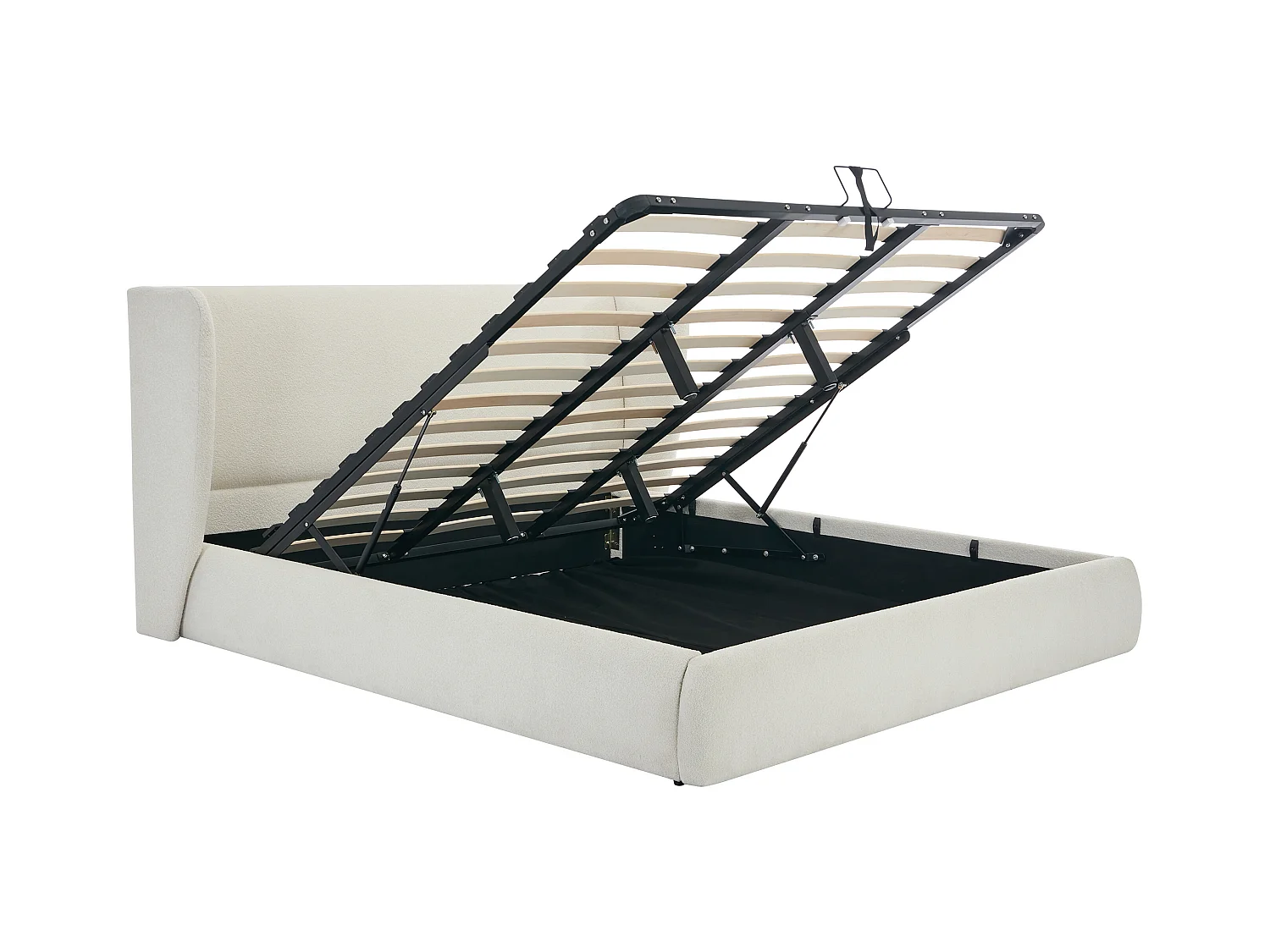 Lit coffre 140 x 190 cm - Tissu bouclette - Crème - CORTAGA