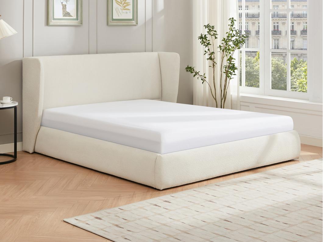 Lit coffre 140 x 190 cm - Tissu bouclette - Crème - CORTAGA