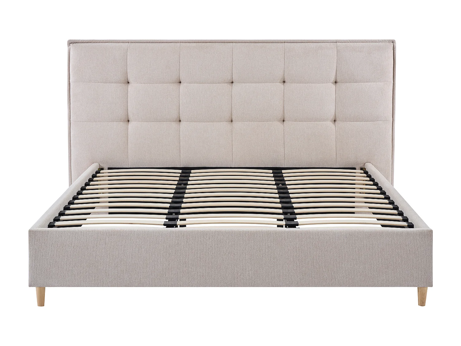 Säng 140 x 190 cm med stoppad sänggavel - Tyg - Beige - NIRPIO