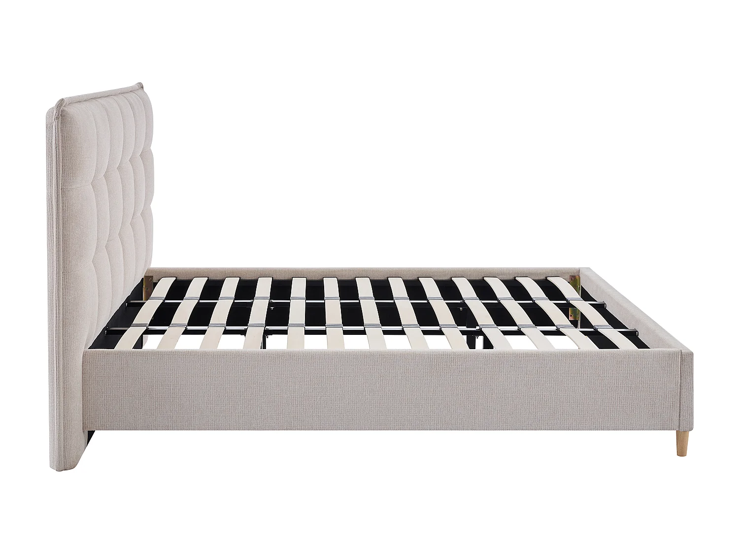 Säng 140 x 190 cm med stoppad sänggavel - Tyg - Beige - NIRPIO