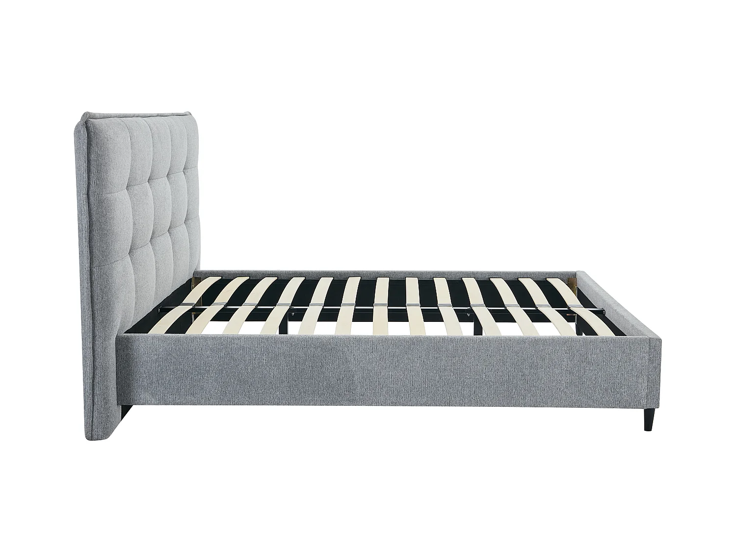Lit 140 x 190 cm avec tête de lit capitonnée - Tissu - Gris - NIRPIO