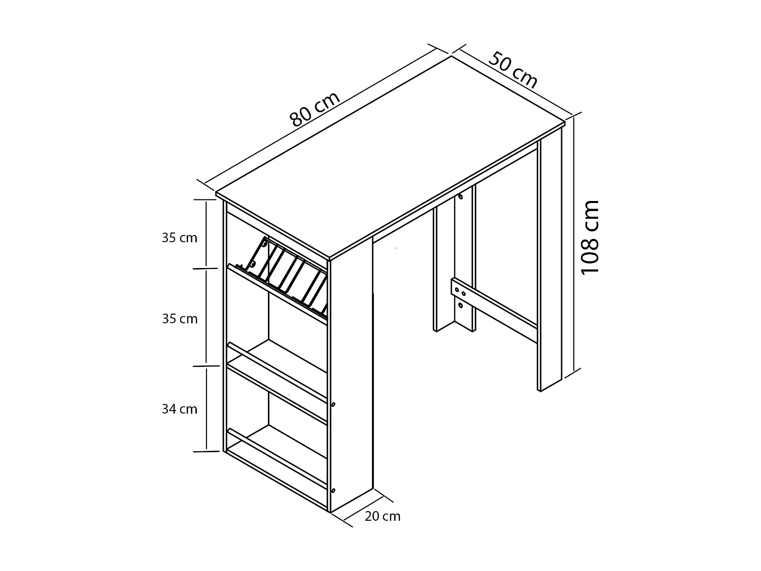 Mesa de bar VCM | Mesa alta com espaço de armazenamento | Dimensões A. 110 x L. 80 x P. 50 cm | Mesa de pé - Oktola (carvalho Sonoma (Sägerau))