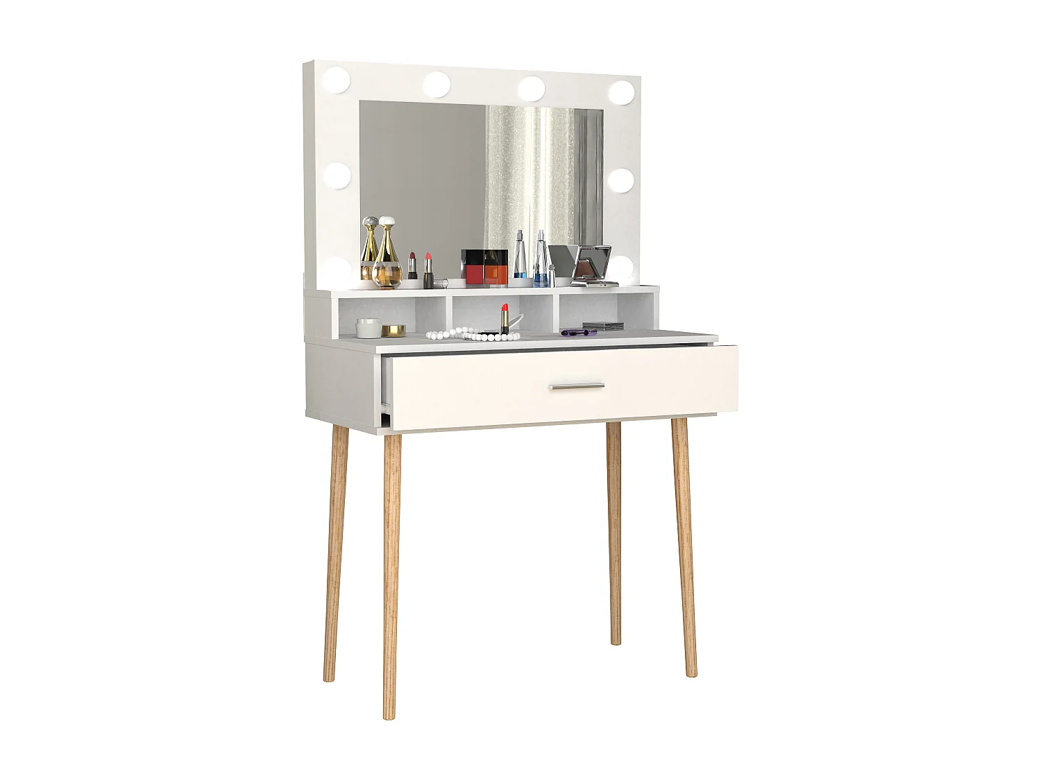 VCM Coiffeuse Coiffeur miroir Lindas (Blanc)