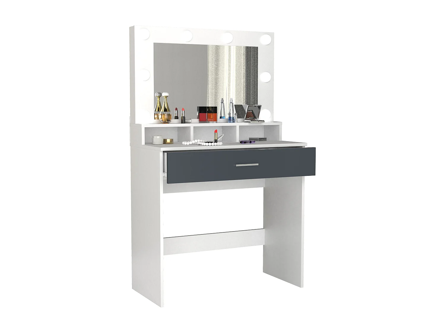 Makeup table Kosmal White / Anthracite H. 133 x W. 80 x D. 40 cm