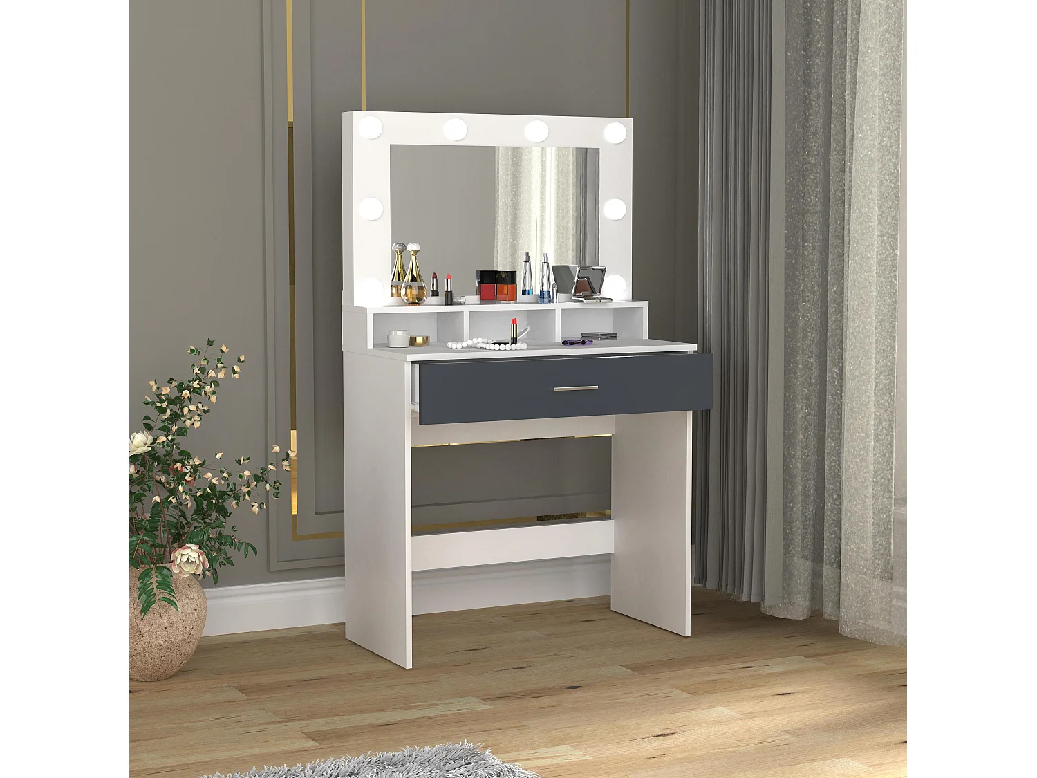 Makeup table Kosmal White / Anthracite H. 133 x W. 80 x D. 40 cm