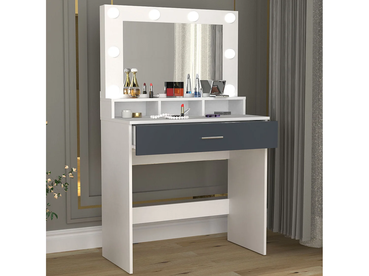 Makeup table Kosmal White / Anthracite H. 133 x W. 80 x D. 40 cm