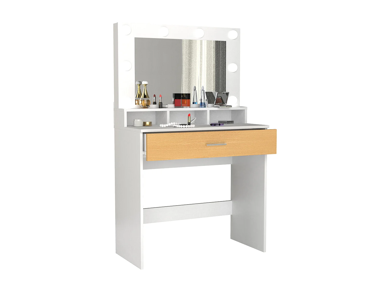 VCM Hairdressing Table | Dimensões aprox. A. 133 x L. 80 x P. 40 cm | Mesa de maquiagem com gaveta e espelho – Kosmal (carvalho branco / mel)