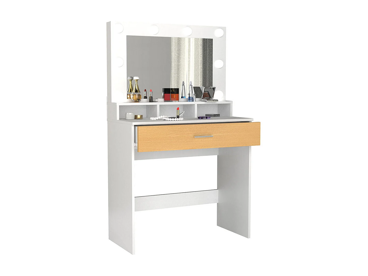 VCM Hairdressing Table | Dimensões aprox. A. 133 x L. 80 x P. 40 cm | Mesa de maquiagem com gaveta e espelho – Kosmal (carvalho branco / mel)