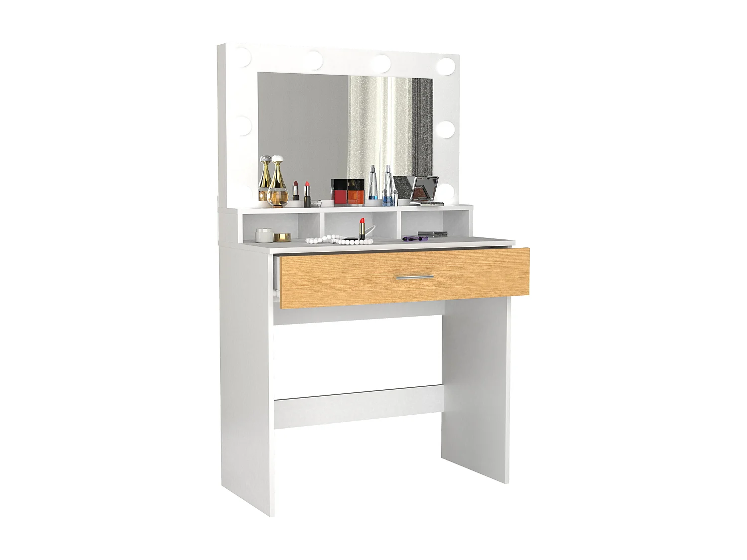 Makeup table Kosmal White / Honey oak H. 133 x W. 80 x D. 40 cm