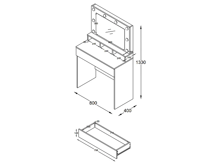 Dressing Tafel Kapperstafel Spiegel Kosmal