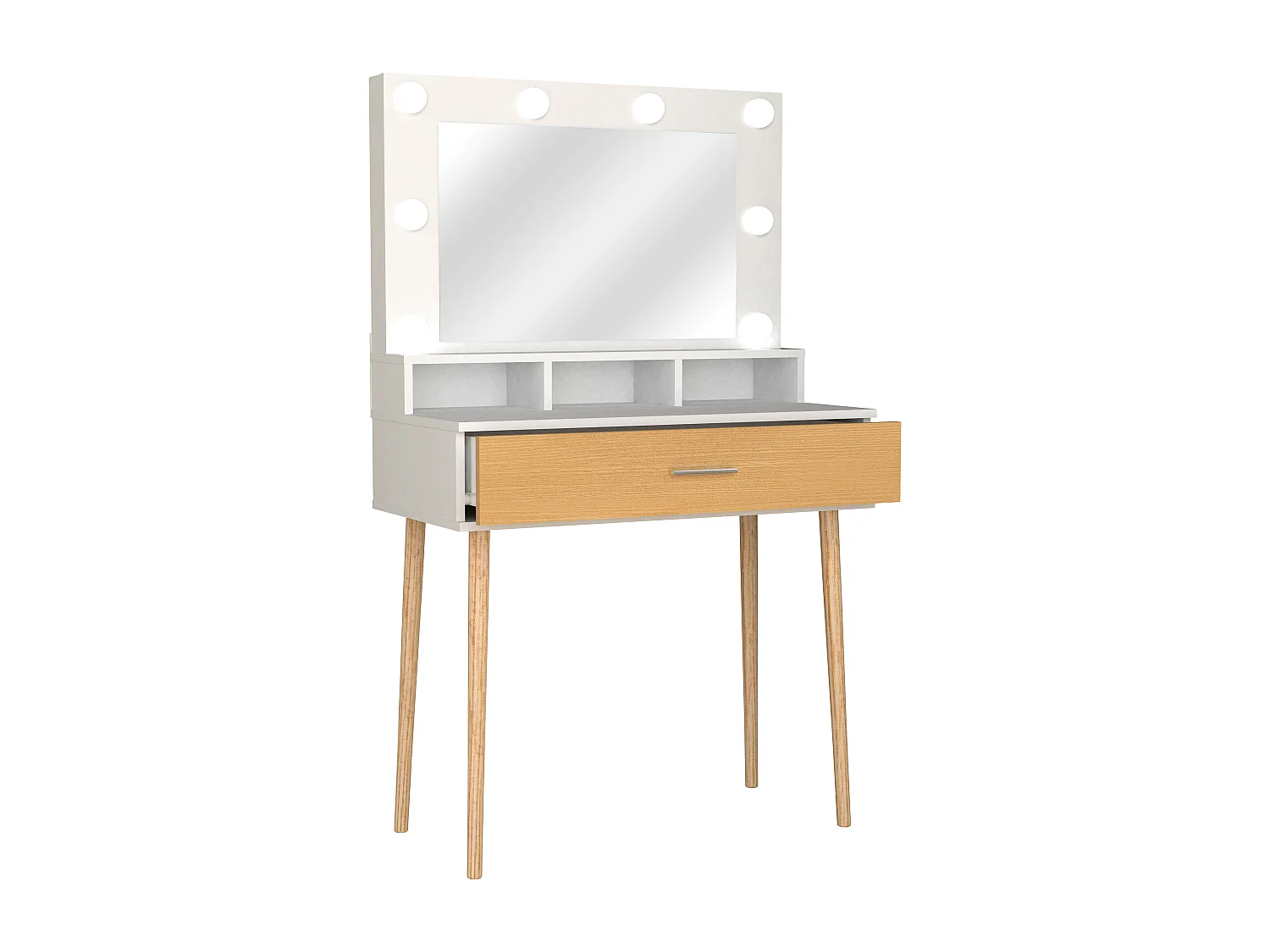 VCM Hairdressing Table | Dimensões aprox. A. 133 x L. 80 x P. 40 cm | Mesa de maquilhagem com gaveta e espelho | Mesa cosmética - Lindas (Branco / Carvalho Mel)